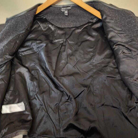 Eileen Fisher Jacket Black Leather Wool Womens Medium Silk Lined Full Zip - Picture 7 of 16